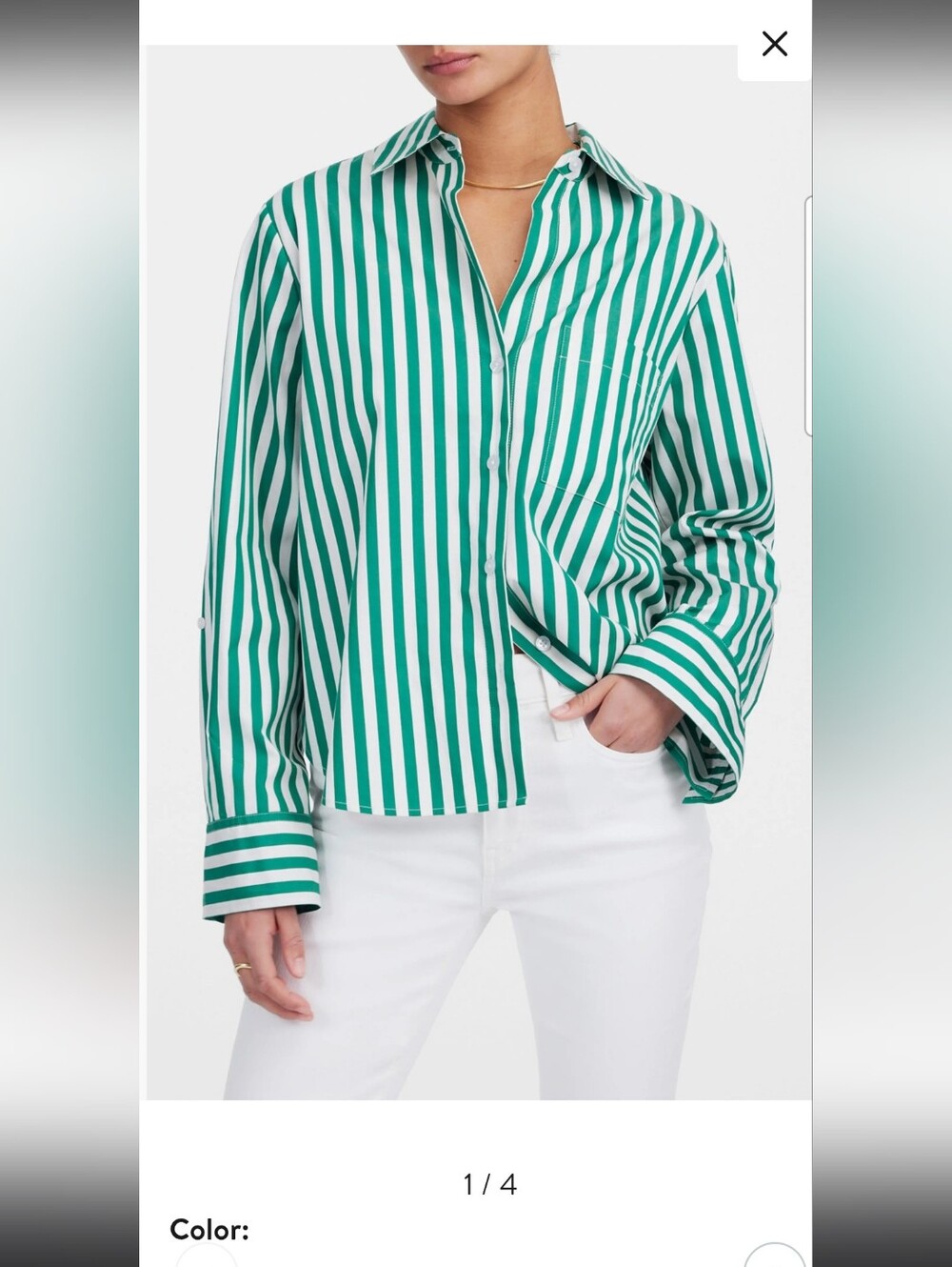 Madewell Green and White Vertical Stripe Button-Down Shirt
